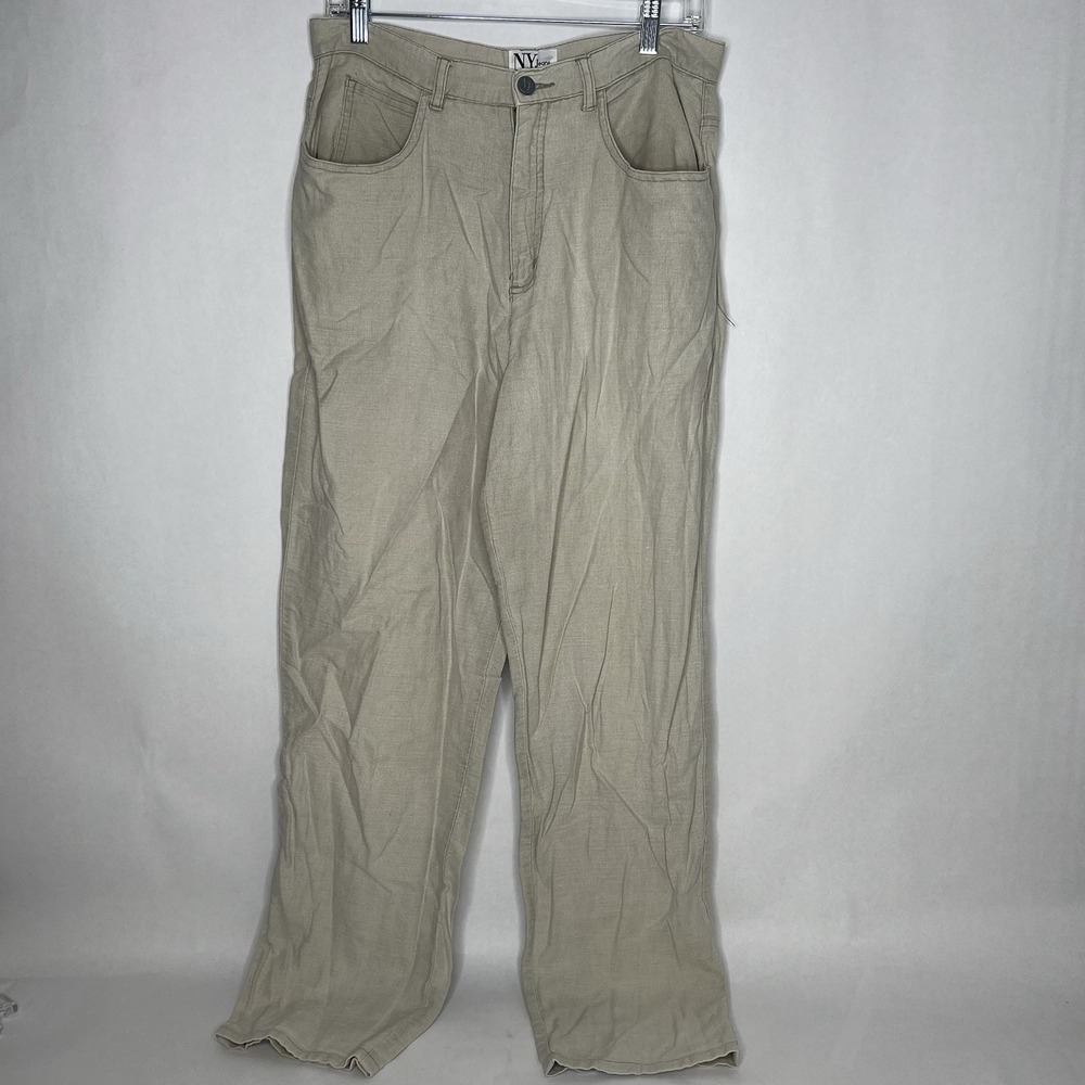 Jones New York‎ Women's 55% 45 % Cotton Linen Pants Size 12 Beige Straight Leg